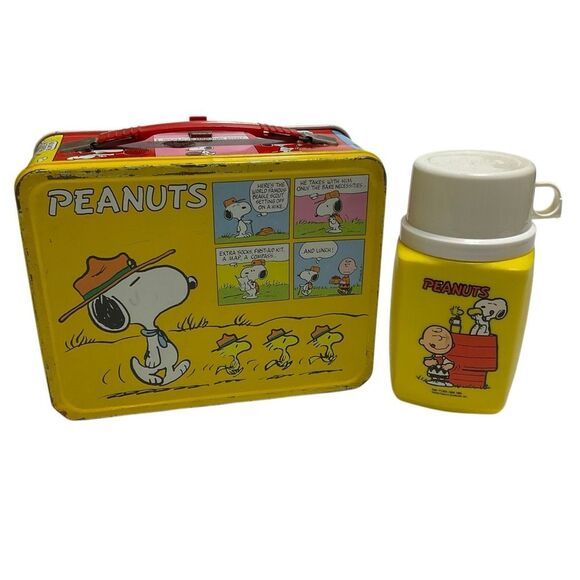 Vintage Peanuts Snoopy Charlie Brown 1960’s Metal Lunchbox and Thermos by Thermo - Picture 4 of 15